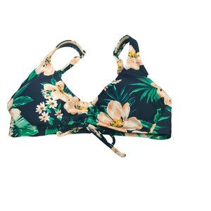 Kona Sol Women's Sz Small 4-6 Cinch Front Navy Floral Sea Breeze Bikini Swim Top
